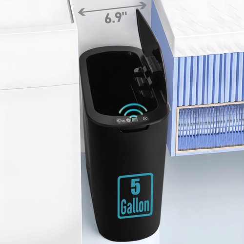 5 Gallon Motion Senor Bathroom Trash Can with Lid, Automatic Garbage Can Touchless, Smart Plastic Waste Basket for Narrow Spaces, Bathroom, Office, Bedroom, Living Room (Black)