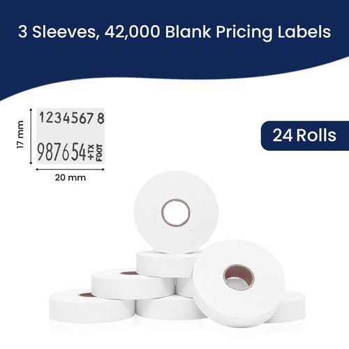 Perco White Pricing Labels for Monarch 1136 - 3 Sleeves, 24 Rolls Value Pack - 42,000 Labels with Ink Rolls Included