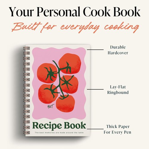 Yop & Tom Recipe Book (A5) - Write Your own Recipe Journal - Family Cookbook - Red Tomatoes