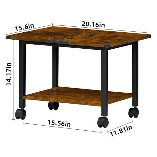 Lerliuo Under Desk Printer Stand, 2-Tier Industrial Mobile Printer Table with Storage Shelf and Steel Frame, Rolling Printer Cart Holder with Lockable Wheels for Home, Office (Rustic Brown)
