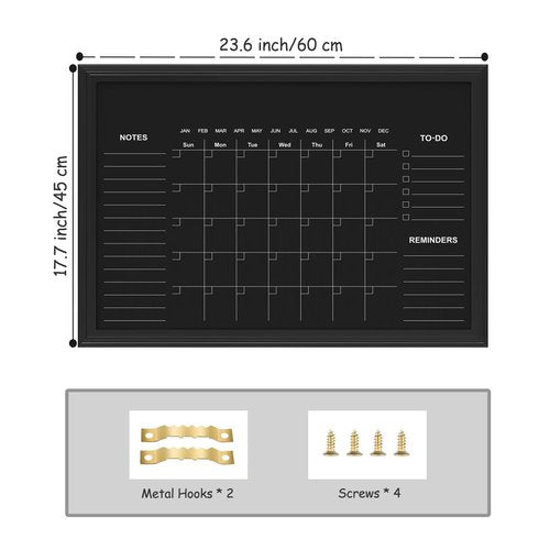 Magnetic Chalkboard Calendar,17.7” × 23.6“ Monthly and Weekly Calendar Chalk Board for Wall, Family Planner,Black(Family-HB-4560)