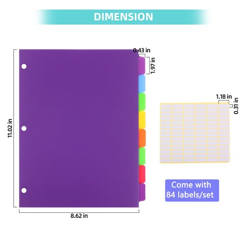 3 Set 5 Tab Binder Dividers, Plastic Binders Dividers with Tabs Colorful Big Tab Fit Standard 8.5 X 11 Sheets, Dividers for 3 Ring Binder