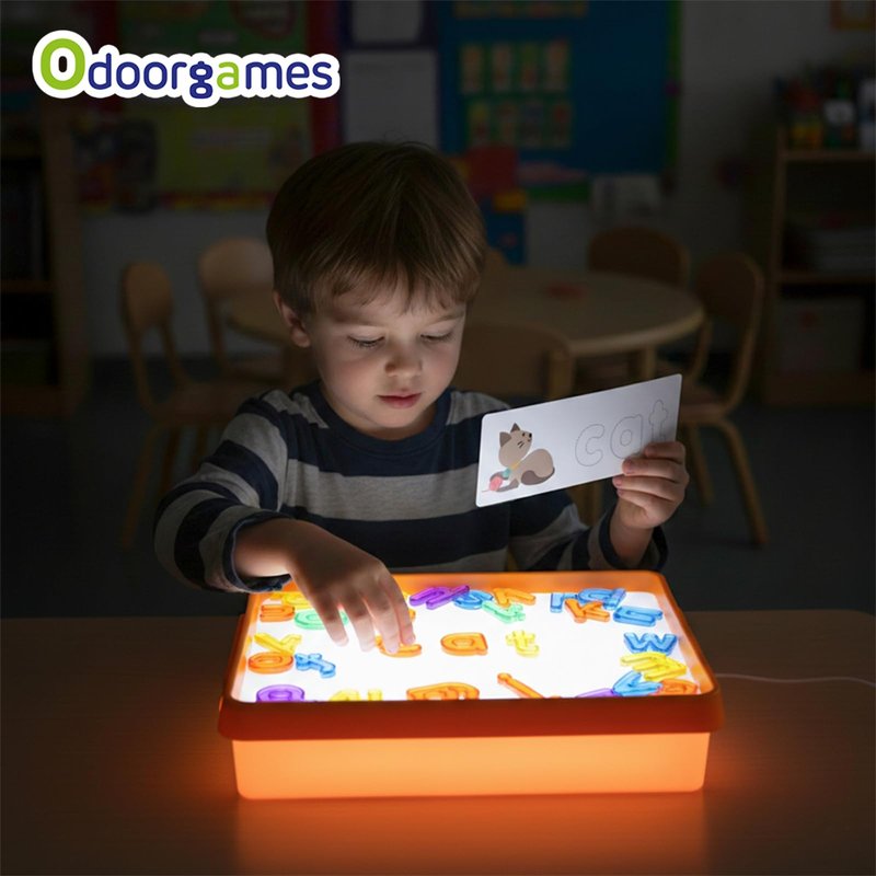 Odoorgames Light Box with Letters & Cards Set – Light Table for Kids, Educational Toys for Tracing, Sensory Play & Early Learning (Orange)
