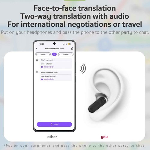 NE20 AI Real Time Translation Earbuds Wireless Bluetooth 6.0 AI Headphones LCD Touch Screen Support 148 Languages Translation Real Time Translator Earbuds Support Playing Music Phone Calls