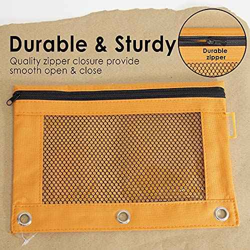 BAZIC Products Pencil Pouch 3 Ring Binder Pouch w/Rivet Enforced Rings Holes, Pastel Color Mesh Window Zipper Pouchesr, 24-Pack