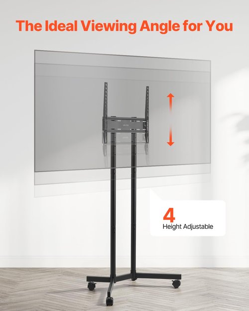 VEVOR Rolling TV Stand, Mobile TV Cart for 32-65 Inch Screens, Height Adjustable, Portable Monitor Stand with Wheels Holds up to 88 lbs for Living Room, Bedroom, Office, Outdoor, Max VESA 400x400mm