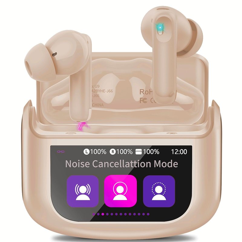 AI Translation Earbuds Real Time,164 Language/7 Translation Modes Translator Earbuds with Audio and Video Calls,No Subscription,5 EQ Modes Touch Screen Translator Headphones,48H Ear Buds, Beige brown