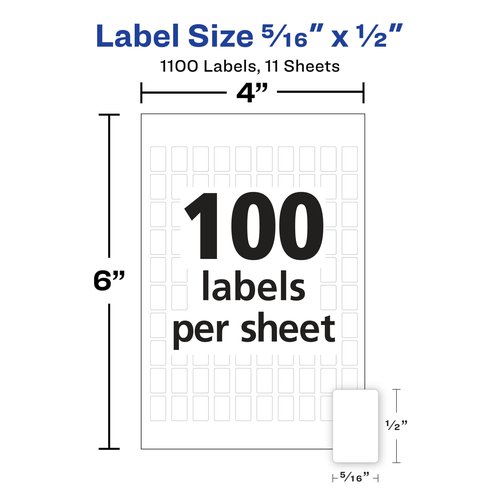Avery Multi-Use Removable Labels, 5/16" x 1/2", White, Non-Printable, 1,100 Labels Per Pack, 18 Packs, 19,800 Blank Labels Total (5412)