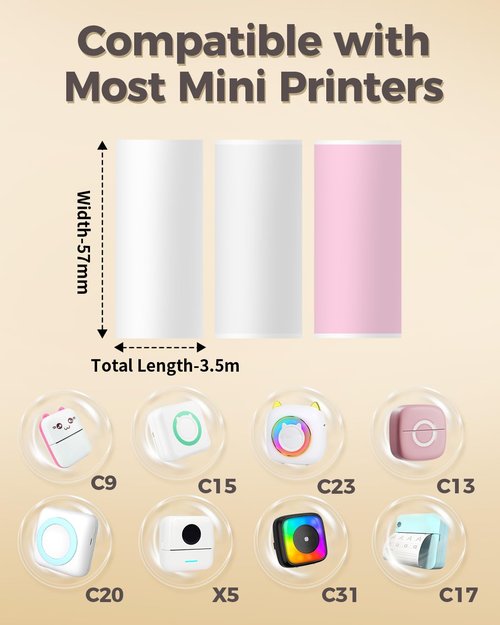 HiHTV 9 Rolls Compatible with Anycash S1/iDPRT S1/Cudinham X6/Cabaro/HuiJuKeJi X5/JEPEE C9/PeriPage A6/Vretti TP6S Mini Sticker Printer Photo Paper, 57 x 30mm Thermal Printer Paper White Self-Adhesive