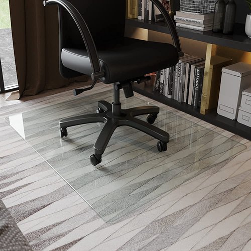 GLSLAND Office Chair Mat for Carpet - 36" x 46" Tempered Glass Floor Mat - for Office Chair on Carpet - 1/6" Thick Clear Computer Floor Mat with 4 Anti-Slip Pads
