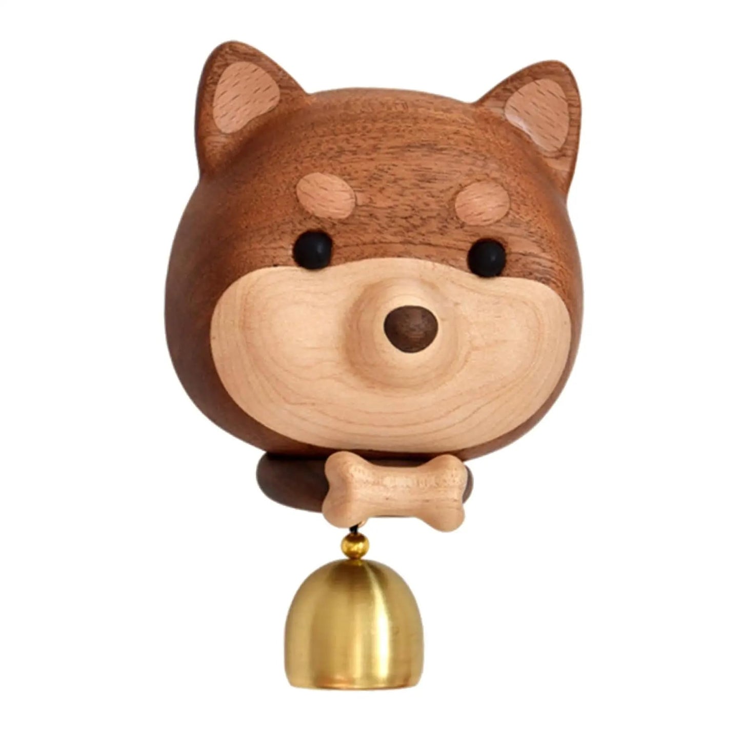NADEnVIE Shiba Dog Shape Wooden Door Bell - Black Walnut Cartoon Doorbell - Dopamine Wind Chime Suction Ornament - WoodyBeing Shopkeepers Bell for Door Opening