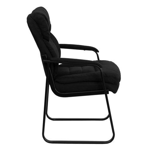 Flash Furniture Isla Black Microfiber Executive Side Reception Chair with Lumbar Support and Sled Base