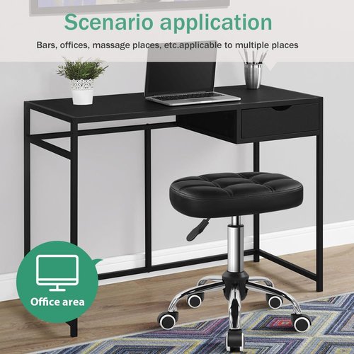 FURWOO Adjustable Oval Rolling Stool - Height Adjustable Massage Chair with Wheels | Black