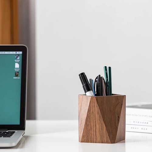 Walnut Wood Pen Holder, Wooden Pencil Holder Cups, Desktop Writing Stationary Organizer Office School Supplies GIfts