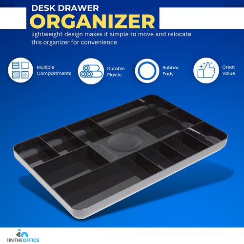 1InTheOffice Desk Drawer Organizer Tray, Desk Drawer Tray, 13-Compartment, Black, 2 Pack