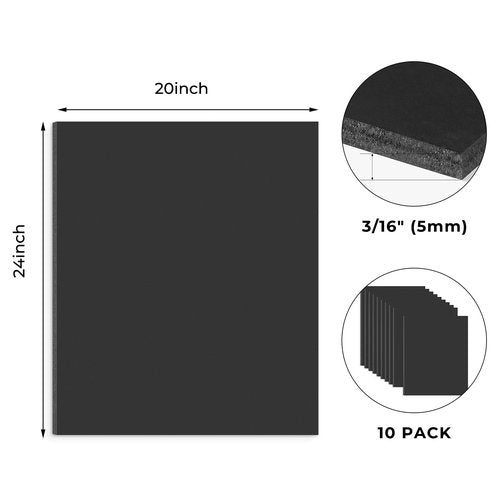 Frametory, 20x24 Black Foam core Boards, 3/16'' Thick Polystyrene Poster Board for Signboards, Art Display and DIY Projects - Pack of 10
