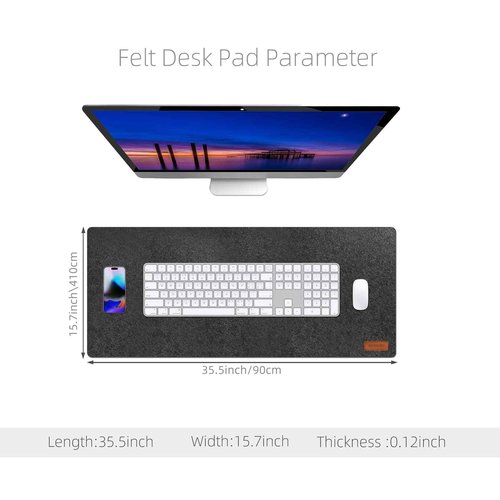 Large Felt Desk Pad | Felt Desk Protector | Full Desk Mouse & Keyboard Mat | Computer Desk Mat - 36×16 Inch Workspace Protector(Black)