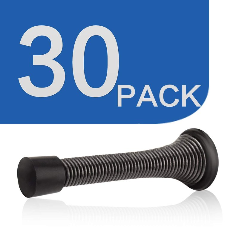 HOMOTEK 30 Pack Oil Rubbed Bronze Spring Door Stops,3-1/8” Heavy Duty Door Stop - Flexible Spring Door Stopper with Low Mounted Black Rubber Bumper Tips