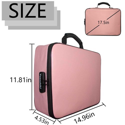 Yuanshikj Heat Insulated Fireproof Waterproof Safe File Organizer,Document Organizer Box with Lock Labels,Multi-Layer Portable Home Travel Safe Storage Box for Important Documents (Pink)