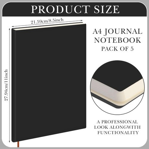 Tenceur 5 Pcs A4 College Ruled Notebook 8.5'' x 11'' Lined Journal 200 Pages Lined Artificial Leather Sketchbook for Writing Office School Business Home Gifts Supplies (Black)