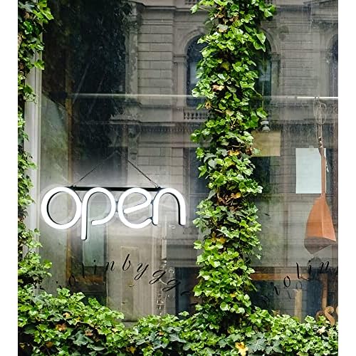 Open Signs for Business,LED Neon Open Sign,16x6 inch Lighted Sign for Restaurants Offices Retail Shops Window Storefronts,12V/1A Power Supply,with ON/OFF Switch (Horizontal White)
