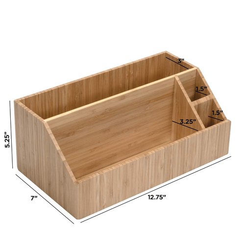 MobileVision Bamboo Desktop All-In-One Organizer for File Folders, Notepads, Pens, Stationary Items, Small Electronics and more