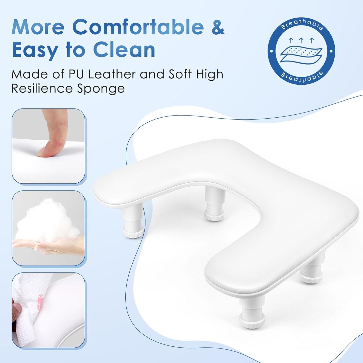 Skiennix Manicure Arm Rest - U-Shaped Adjustable Nail Hand Stand in White PU Leather for Professionals