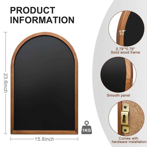 Curved Blackboard, 15.8x23.6 Inches, Chalkboard Sign, Non-Magnetic, Pine Frame, Wall Mounted, with Four Chalk and Six Writing Pens, Environmentally Friendly, Easy to Erase, Office, School, Bar
