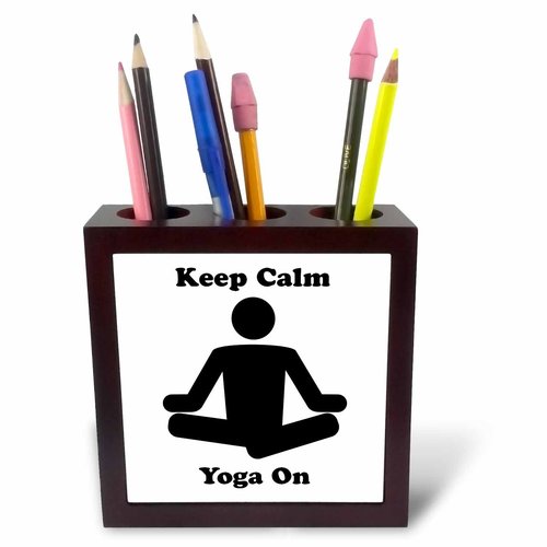 3dRose ph_123067_1 Keep Calm Yoga on Tile Pen Holder, 5-Inch