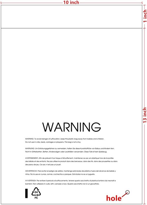 Clear Poly Bags - Suffocation Warning for Safe Packaging | Permanent Adhesive, 10''x13'' (100 Count)