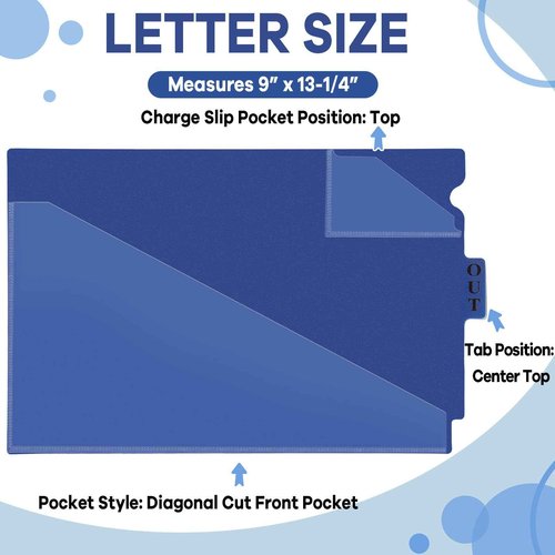 60 PCS Center Tab Poly Out Guides Center Position Tab Vinyl Outguides Plastic File Folders Two Pockets Letter Size Project Folders Clear Front Documents Holder for Home School Office Medical Supplies