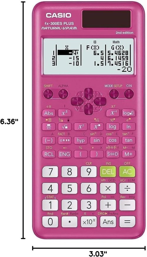 Casio fx-300ES Plus Scientific Calculator - 262 Functions, Natural Textbook Display, Pink