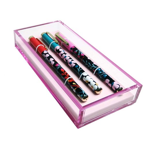 Kate Spade New York Fine Tip Pen Set of 3, Black Ink Pens with Acrylic Desk Organizer Tray, Dots and Stripes