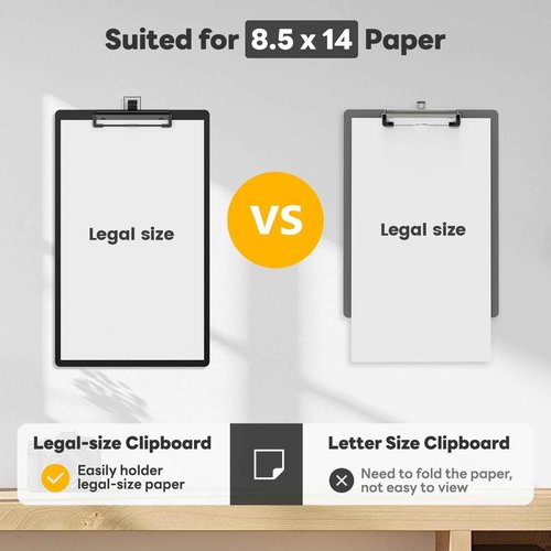 Juvealoe Legal Size Clipboard with Pen Holder, 8.5 x 14 Black Plastic Long Clip Board with Low Profile Clip, 9 x 15 in, Suitable for Legal Lawers and Business, Office Supply(Pack of 25)