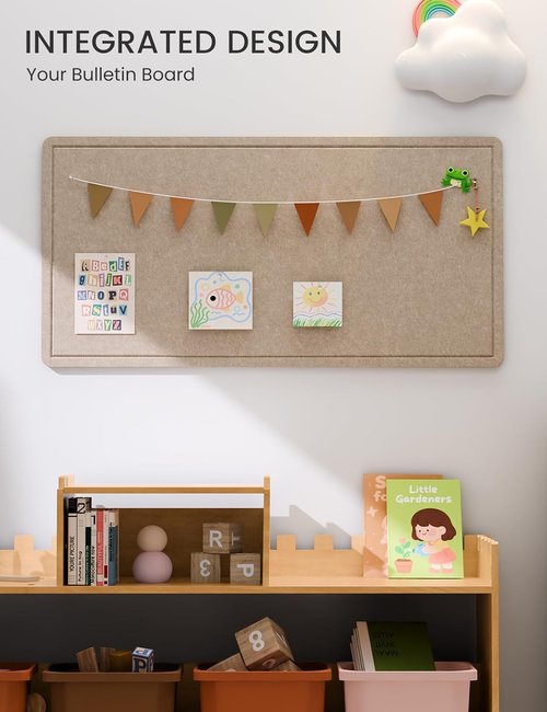 Fluxynara Cork Board Alternative - 35" x 17.5" Foldable Felt Pin Board with 12 Removable Adhesive Tabs | Taupe for Home, Office, Classroom