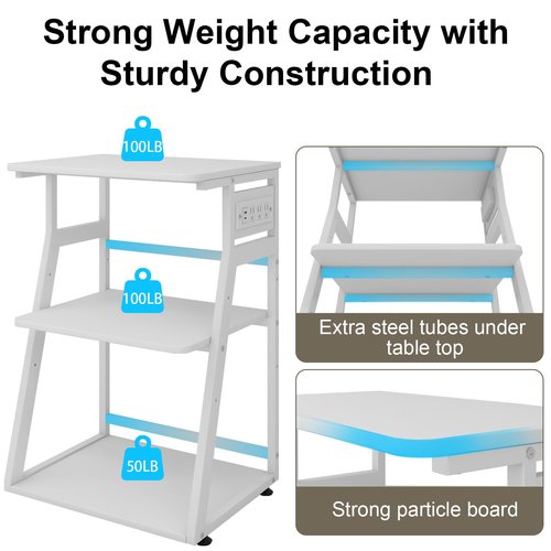 Natwind 23.6"x19.7" Large Printer Stand,3 Tier Printer Table with Charging Station, Rolling Cart with Adjustable Storage Shelf for Home Office Organization, Stand for Heat Press,3D Printer (White)