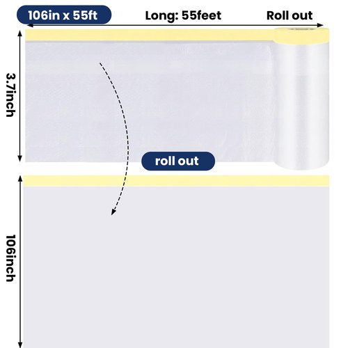 Adhes Pretaped Masking Film Refills, 3 Rolls 2700mm x 17m, Masking Film with Tape for Painting, Spraying & Surface Protection, Compact Paint Shield Refill Rolls for Dispenser Use