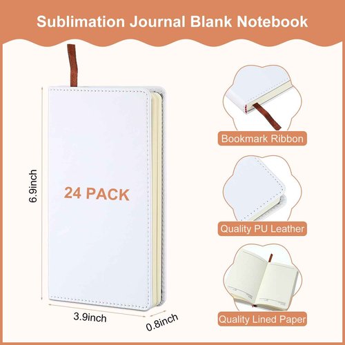 Jetec Sublimation Journal Blank Notebooks Faux Leather Journal Notebooks Small Notebook Notepad A6 Cute Hardcover Blank Notebook for Back to School Office Supplies 200 Pages diy(24 Packs)