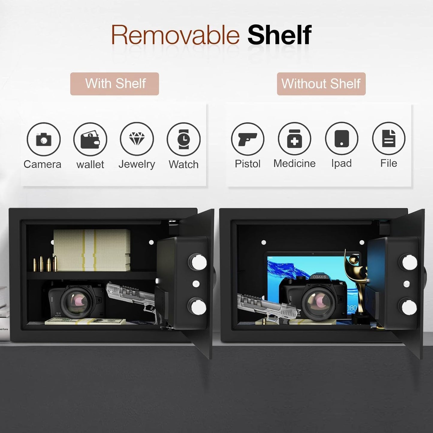 <1.6 cu.ft.>Goldenkey Digital Safe with Electronic Keypad, Document Safe with Removable Shelf, Personal Safes Box Perfect for Guns, Laptop for Home, Office, Hotel, 11.81"D x 14.96"W x 11.81"H