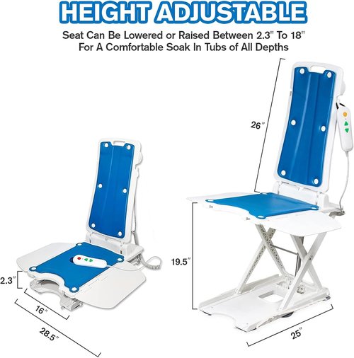 Helsevesen Bath Lift Chair - Reclining Bath Lift for Elderly with Transfer Board & Rotary Disk | Waterproof Remote Control