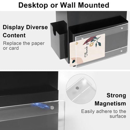 SAMYUCHO Suggestion Box with Magnetic Sign Holder, Metal Donation Boxes with Lock and Slot, Prayer Drop Ballot Raffle Tip Jars Wall Mounted Box for Fundraising Churches Offices School Black