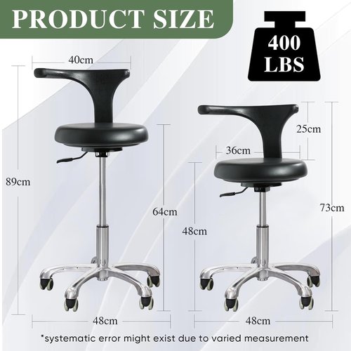 LIMKOMES Standard Rolling Stool with Backrest Dental Nurse Chair Height Adjustable Stool Drafting Chair for Office Kitchen Clinic and Lab-Black