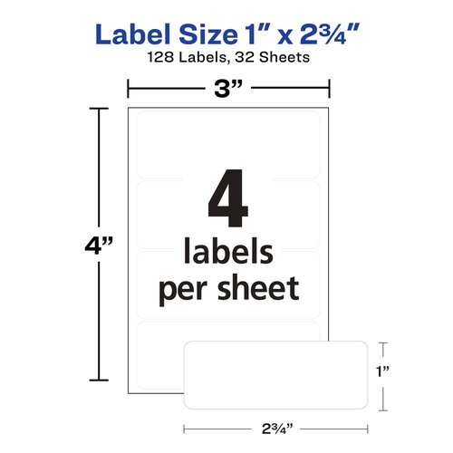 Avery Multi-Use Removable Labels, 1" x 2-3/4" Rectangle Labels, White, Non-Printable, 128 Labels Per Pack, 36 Packs, 4,608 Blank Labels Total (6113)