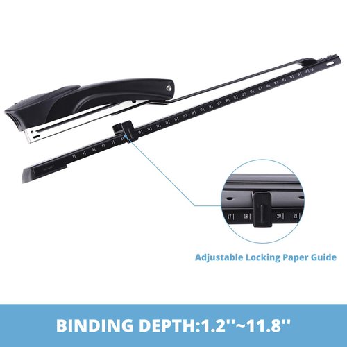 Craftinova Long Reach Stapler,with 2000 Staples & Stapler Remover Full Strip,20-25 Sheet Capacity,with Built-in Ruler and Adjustable Locking Paper Guide, Black
