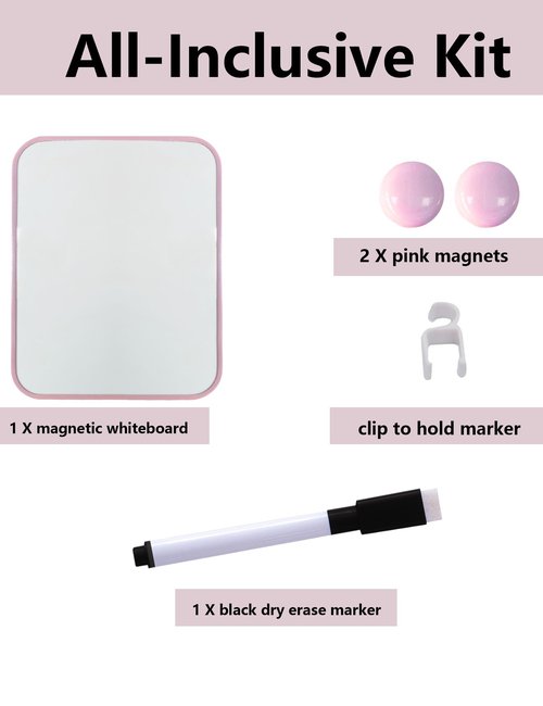 Magnetic Dry Erase Board for School Locker, 6" x 8", Erasable Notepad, Pink Framed with Marker and 2 Magnets - Portable Small Drawing Teaching Whiteboard for Classroom, Home, Office, Desk Accessories