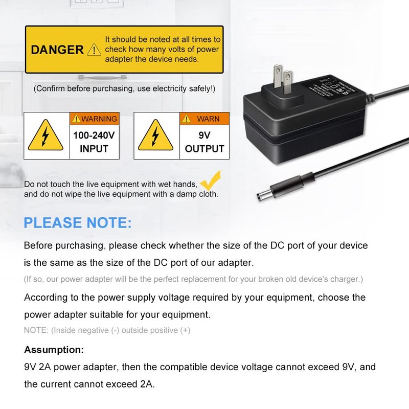 9V 2A Power Supply Cord fit for DYMO LabelManager LM-160 500TS 100 150 220P 350 LM210D LM-200, Rhino 6000 5200 4200 Handheld Label Maker Printer Charger 15519 40077 AC Adapter