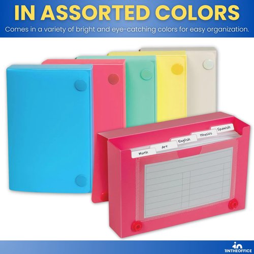 1InTheOffice Index Card Case 3x5, Index Card Holder, Assorted Colors, Holds 100 3x5 Cards, (6 Pack)