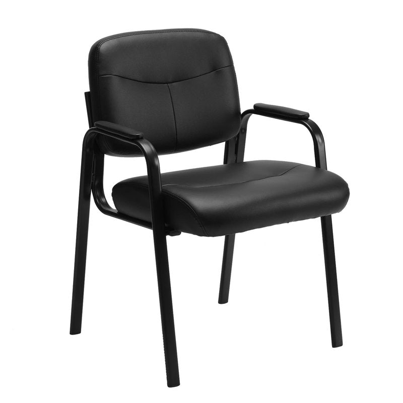 Sweetcrispy Office Reception Guest Waiting Room Chairs Set of 4, Leather Stationary Chair No Wheels with Padded Arms for Elderly Desk Conference Room Lobby, Inky