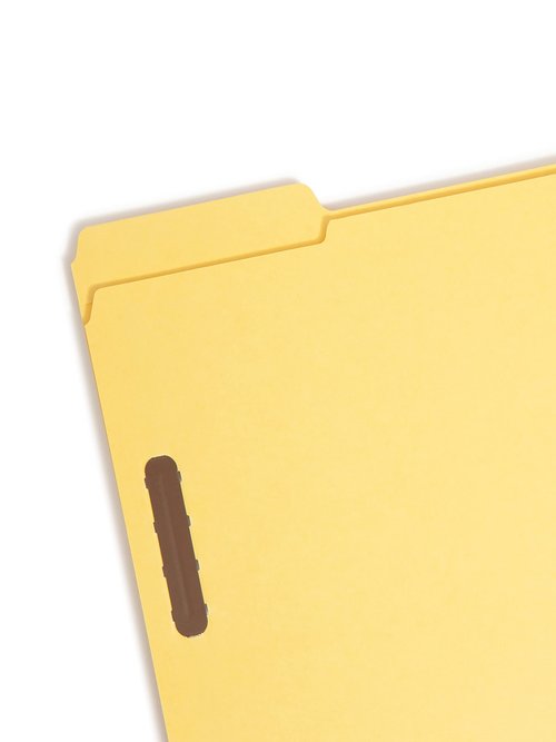 Smead 100% Recycled Fastener File Folder, 2 Fasteners, Reinforced 1/3-Cut Tab, Letter Size, Yellow, 50 per Box (12941)