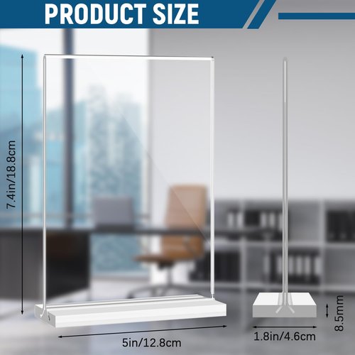 Dynta 18 Pack Acrylic Sign Holder 5x7 Inches Clear Picture Frame Vertical Table Double Sided Menu Flyer Holder T Shape Plastic Display Stand for Office Restaurant Store Wedding Party